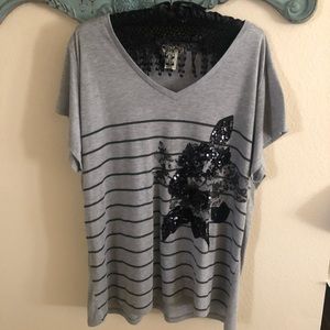 Crafty Sequin Lace Top Plus 3X